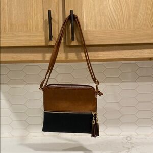 Classic Brown and Black Leather Crossbody Bag